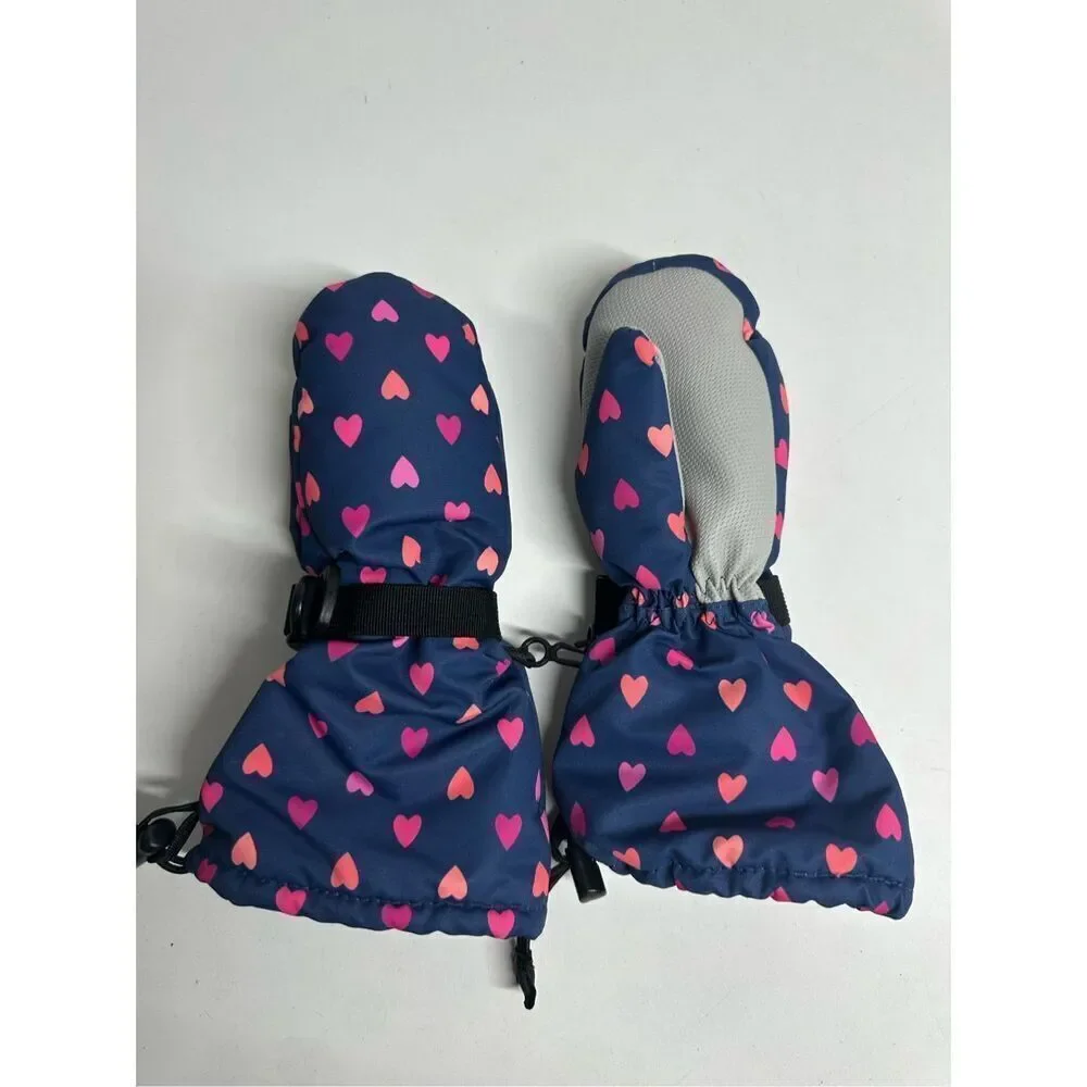 Girls Snow Mittens Thinsulate Size 4-6Y Blue Hearts Print